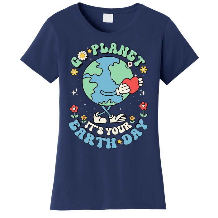 Cute Go Planet Its Your Earth Day 2024 Teacher Groovy Women's T-Shirt