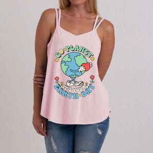 Cute Go Planet Its Your Earth Day 2024 Teacher Groovy Women's Strappy Tank