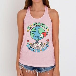 Cute Go Planet Its Your Earth Day 2024 Teacher Groovy Women's Knotted Racerback Tank