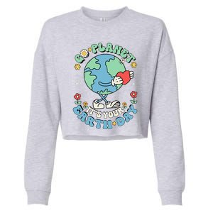 Cute Go Planet Its Your Earth Day 2024 Teacher Groovy Cropped Pullover Crew