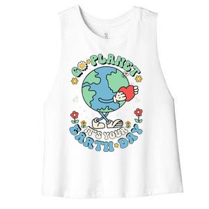 Cute Go Planet Its Your Earth Day 2024 Teacher Groovy Women's Racerback Cropped Tank