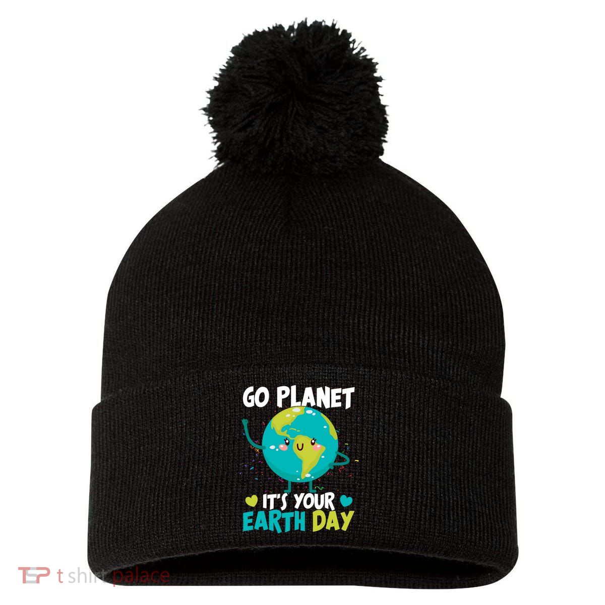 Cute Go Planet It's Your Earth Day Pom Pom 12in Knit Beanie