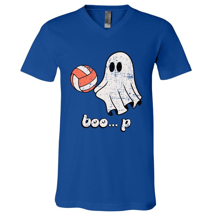 Cute Ghost Playing Volleyball Sport Player Halloween Costume V-Neck T-Shirt