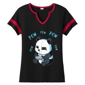 Cute Gaming Panda Pew Video Game Computer Player Ladies Halftime Notch Neck Tee