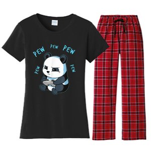 Cute Gaming Panda Pew Video Game Computer Player Women's Flannel Pajama Set