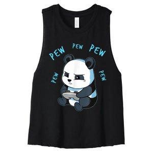 Cute Gaming Panda Pew Video Game Computer Player Women's Racerback Cropped Tank