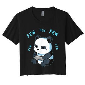 Cute Gaming Panda Pew Video Game Computer Player Women's Crop Top Tee