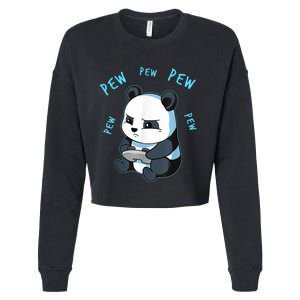 Cute Gaming Panda Pew Video Game Computer Player Cropped Pullover Crew