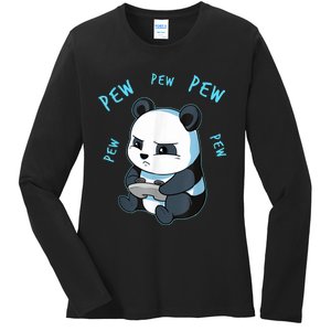 Cute Gaming Panda Pew Video Game Computer Player Ladies Long Sleeve Shirt