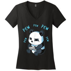 Cute Gaming Panda Pew Video Game Computer Player Women's V-Neck T-Shirt