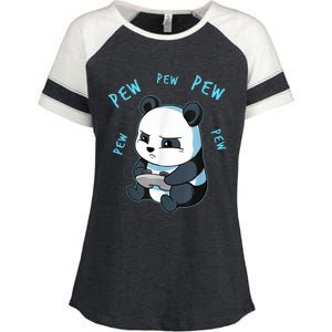 Cute Gaming Panda Pew Video Game Computer Player Enza Ladies Jersey Colorblock Tee