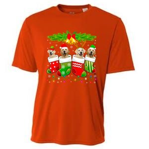 Cute Golden Retriever Dog In Sock Christmas Santa Xmas Dog Gift Cooling Performance Crew T-Shirt