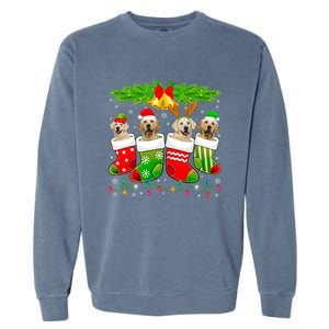 Cute Golden Retriever Dog In Sock Christmas Santa Xmas Dog Gift Garment-Dyed Sweatshirt