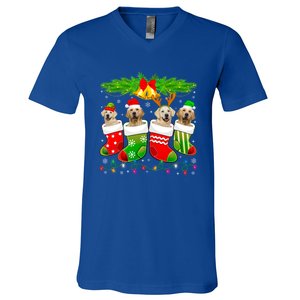 Cute Golden Retriever Dog In Sock Christmas Santa Xmas Dog Gift V-Neck T-Shirt