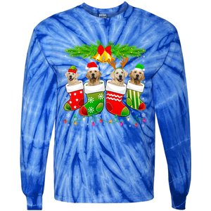 Cute Golden Retriever Dog In Sock Christmas Santa Xmas Dog Gift Tie-Dye Long Sleeve Shirt