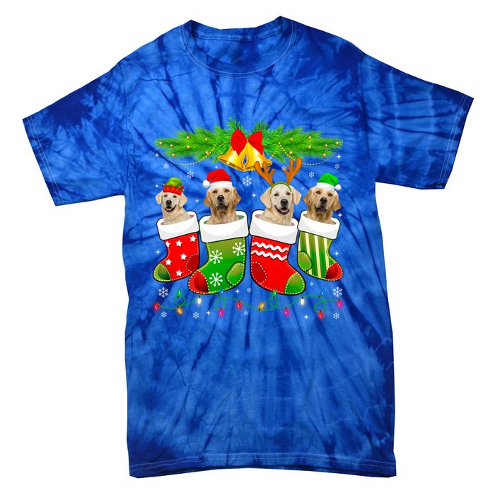 Cute Golden Retriever Dog In Sock Christmas Santa Xmas Dog Gift Tie-Dye T-Shirt