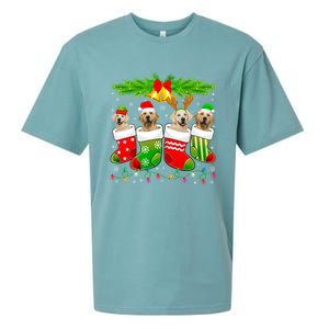 Cute Golden Retriever Dog In Sock Christmas Santa Xmas Dog Gift Sueded Cloud Jersey T-Shirt