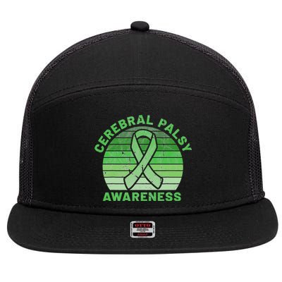 CP Green Ribbon Retro Sunset Cerebral Palsy Awareness 7 Panel Mesh Trucker Snapback Hat