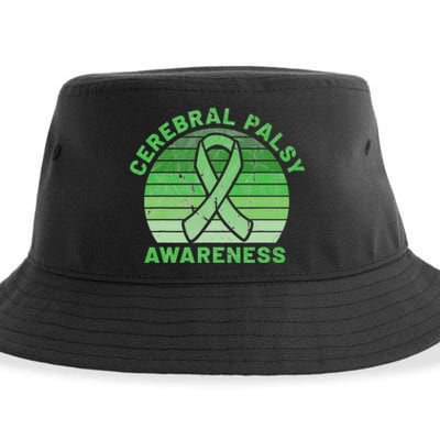 CP Green Ribbon Retro Sunset Cerebral Palsy Awareness Sustainable Bucket Hat