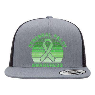 CP Green Ribbon Retro Sunset Cerebral Palsy Awareness Flat Bill Trucker Hat