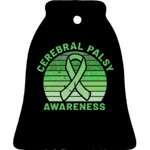 CP Green Ribbon Retro Sunset Cerebral Palsy Awareness Ceramic Bell Ornament