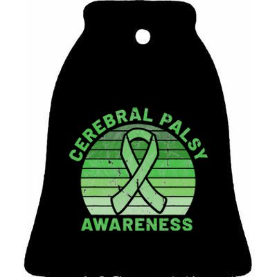 CP Green Ribbon Retro Sunset Cerebral Palsy Awareness Ceramic Bell Ornament