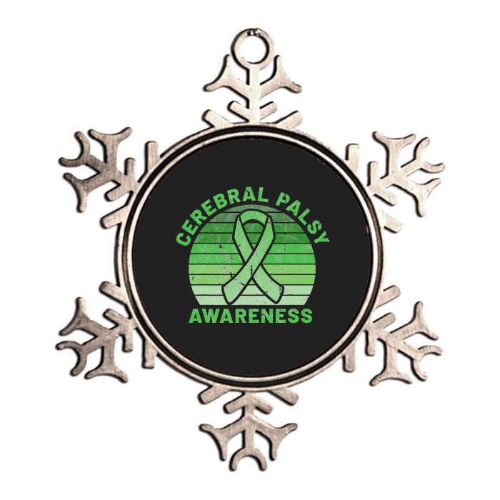 CP Green Ribbon Retro Sunset Cerebral Palsy Awareness Metallic Star Ornament