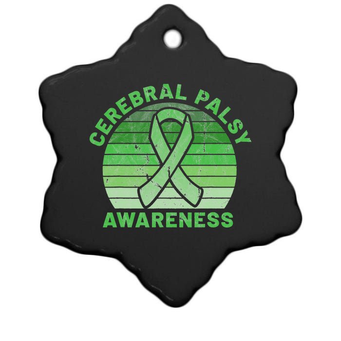 CP Green Ribbon Retro Sunset Cerebral Palsy Awareness Ceramic Star Ornament