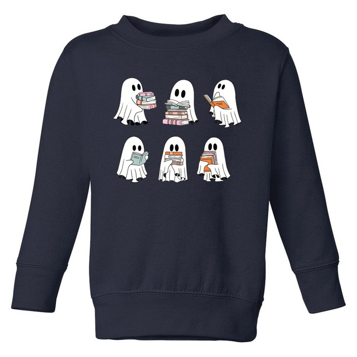 Cute Ghost Reading Librarian Teacher Halloween Book Lover Toddler Sweatshirt