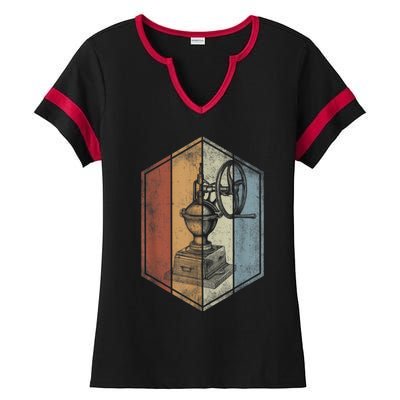 Coffee Grinder Retro Vintage Style Coffee Lover Ladies Halftime Notch Neck Tee