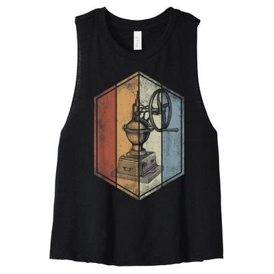 Coffee Grinder Retro Vintage Style Coffee Lover Women's Racerback Cropped Tank