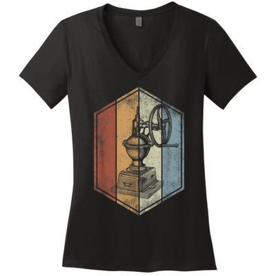 Coffee Grinder Retro Vintage Style Coffee Lover Women's V-Neck T-Shirt