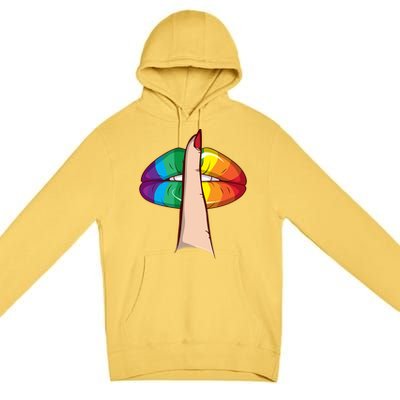 Cute Glam Rainbow Lips Lgbtq Day Of Silence Gift Premium Pullover Hoodie