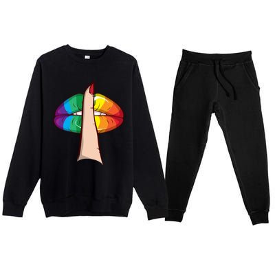 Cute Glam Rainbow Lips Lgbtq Day Of Silence Gift Premium Crewneck Sweatsuit Set