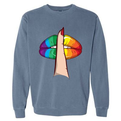 Cute Glam Rainbow Lips Lgbtq Day Of Silence Gift Garment-Dyed Sweatshirt