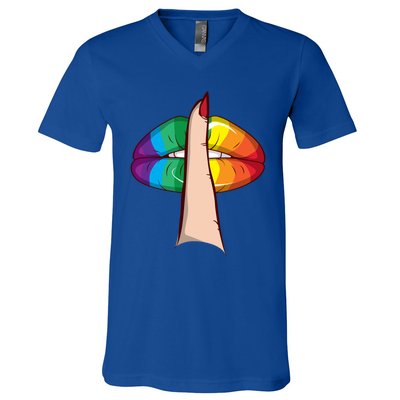 Cute Glam Rainbow Lips Lgbtq Day Of Silence Gift V-Neck T-Shirt