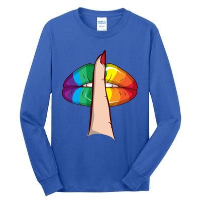 Cute Glam Rainbow Lips Lgbtq Day Of Silence Gift Tall Long Sleeve T-Shirt