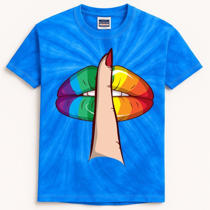 Cute Glam Rainbow Lips Lgbtq Day Of Silence Gift Kids Tie-Dye T-Shirt