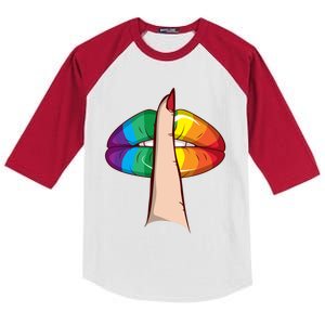 Cute Glam Rainbow Lips Lgbtq Day Of Silence Gift Kids Colorblock Raglan Jersey