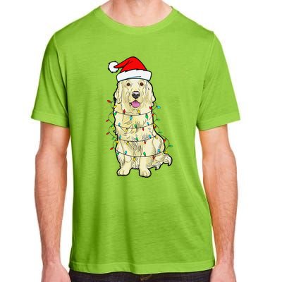 Cream Golden Retriever Dog Merry Xmas Christmas Lights Adult ChromaSoft Performance T-Shirt