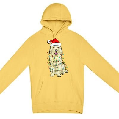 Cream Golden Retriever Dog Merry Xmas Christmas Lights Premium Pullover Hoodie