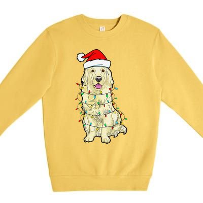 Cream Golden Retriever Dog Merry Xmas Christmas Lights Premium Crewneck Sweatshirt