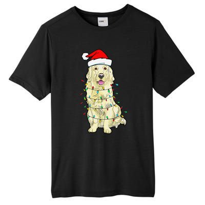 Cream Golden Retriever Dog Merry Xmas Christmas Lights Tall Fusion ChromaSoft Performance T-Shirt