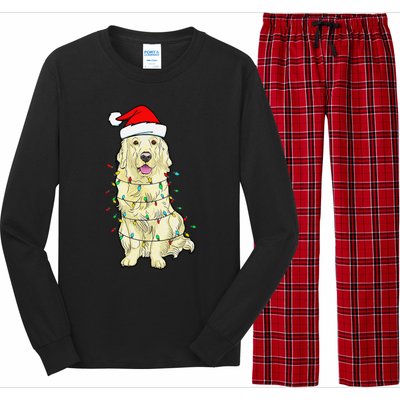 Cream Golden Retriever Dog Merry Xmas Christmas Lights Long Sleeve Pajama Set