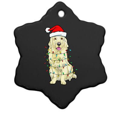 Cream Golden Retriever Dog Merry Xmas Christmas Lights Ceramic Star Ornament