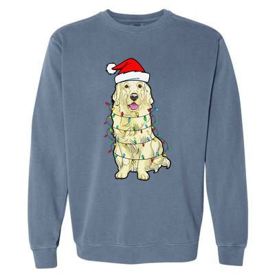 Cream Golden Retriever Dog Merry Xmas Christmas Lights Garment-Dyed Sweatshirt