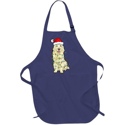 Cream Golden Retriever Dog Merry Xmas Christmas Lights Full-Length Apron With Pockets