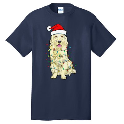 Cream Golden Retriever Dog Merry Xmas Christmas Lights Tall T-Shirt