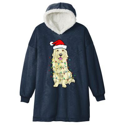 Cream Golden Retriever Dog Merry Xmas Christmas Lights Hooded Wearable Blanket