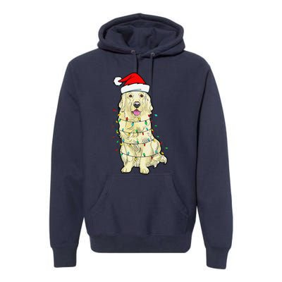 Cream Golden Retriever Dog Merry Xmas Christmas Lights Premium Hoodie